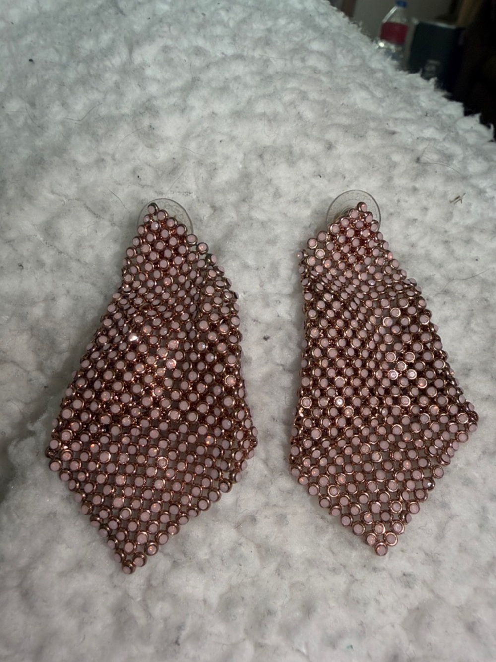 Stella & Dot Rose Gold Tone with Milky Pink Stones Mesh Cascade Earrings
